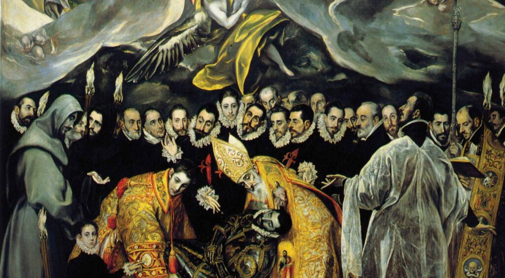 El Grecos mesterverk (utsnitt) "Begravelsen av graven Orgaz"(1586–1586). Santo Tome kirken, Toledo .