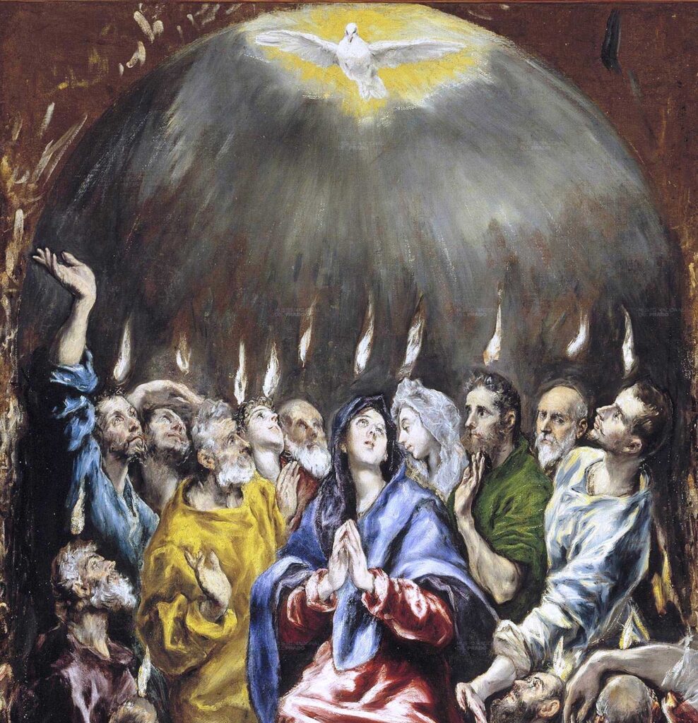 Pentecost. Utsnitt av El Gracos maleri fra Prado-museet i Madrid.