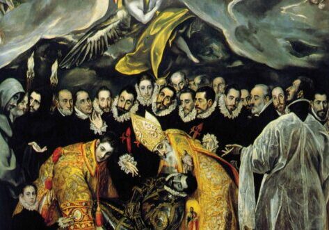 El Grecos mesterverk (utsnitt) "Begravelsen av graven Orgaz"(1586–1586). Santo Tome kirken, Toledo .